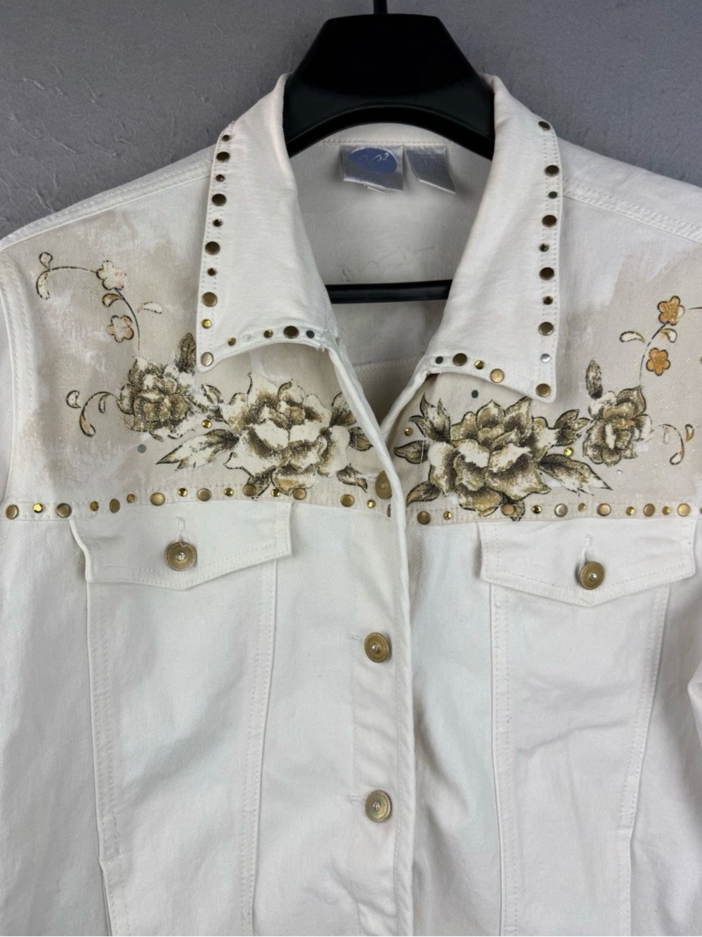 DG2 by Diane Gilman Women's Jacket Sz 1X Floral Embellished Painted Studs - Picture 3 of 10